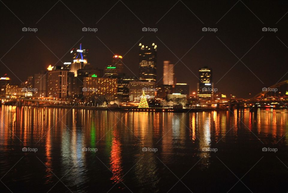 Pittsburgh Christmas season from river