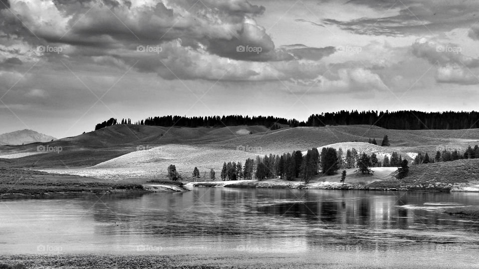 landscape clouds river black and white by Coastsider