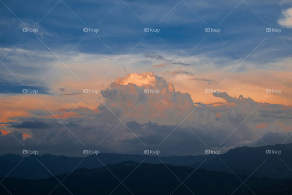 Dramatic sky in a bad weather during dusk on the highlands of Ukhrul, Manipur, India