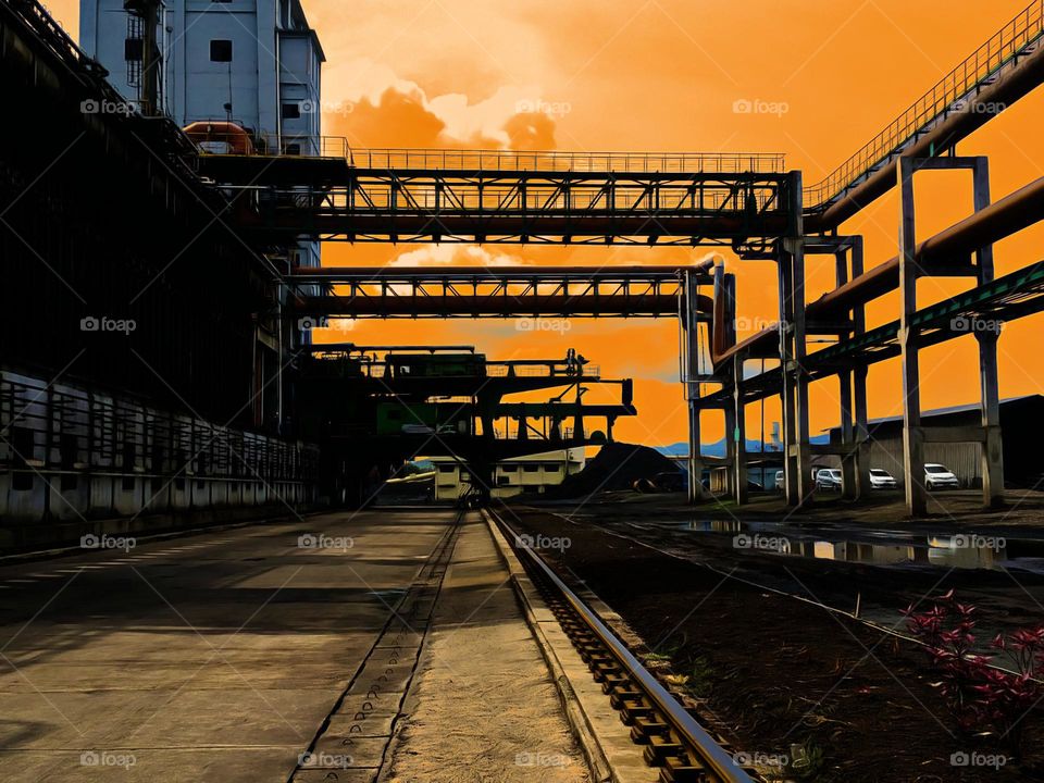 cooking coal plant, coke oven plant, iron steel making, coal processig into coke, blast furnace raw material, raw material for steel making, iron ore, lime, coke, sinter product, enter blast furnace, hot metal, pig iron, slag, dark yellow clouds, ma