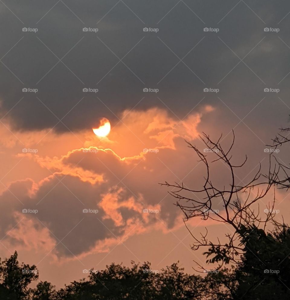 sunset on the cloudy day