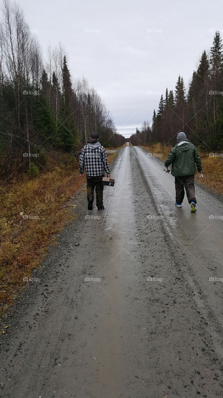 on the road. searching for a lake to fish in.