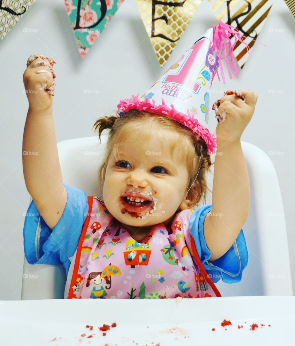 Baby eating cake on his birthday