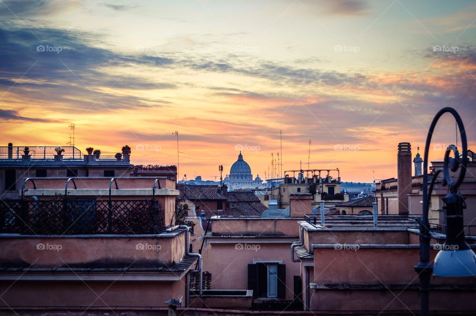 View of city at sunset