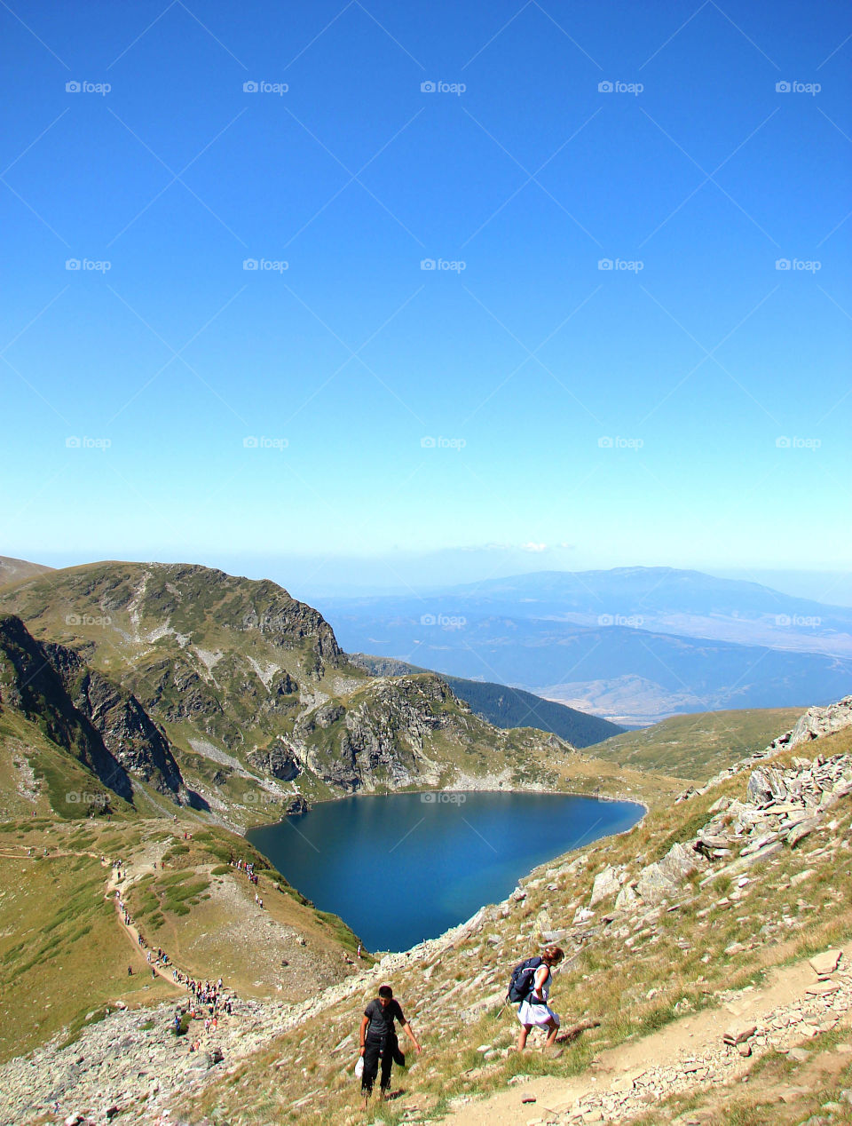 Hiking in Rila mountain, lake view, Bulgaria