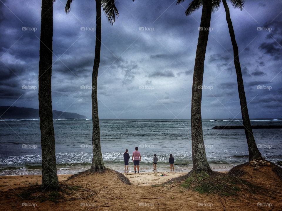 Family looking at the ocean