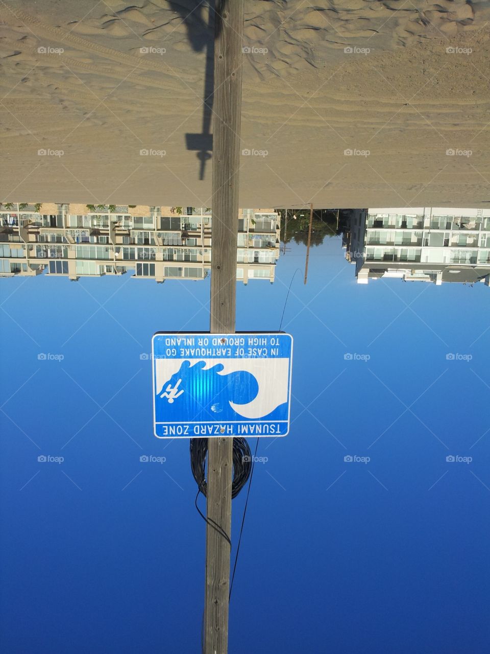 Tsunami hazard sign at beach