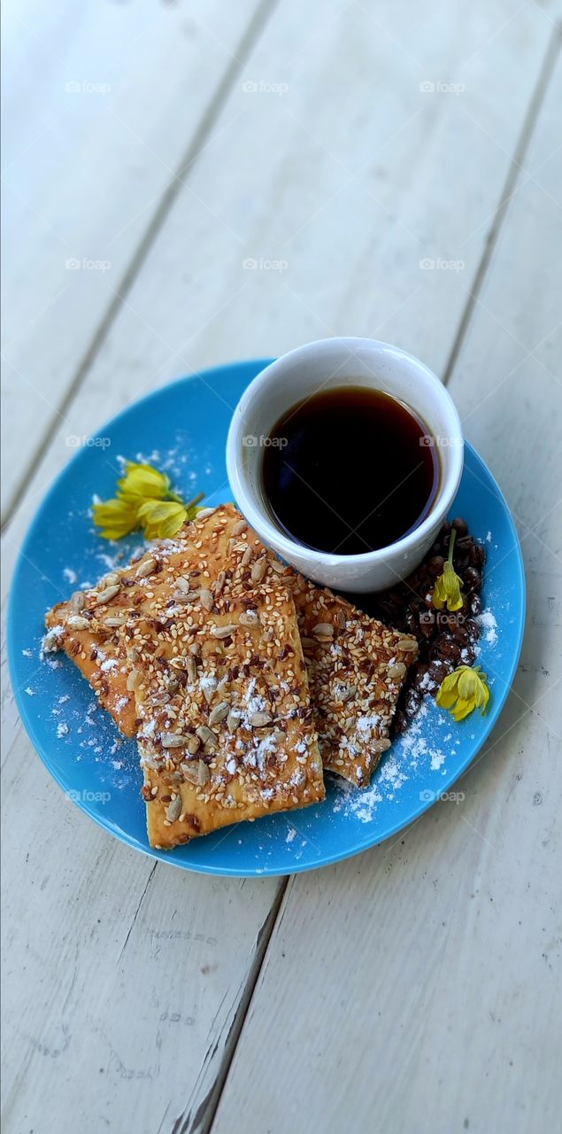 cakes and coffee on the plate