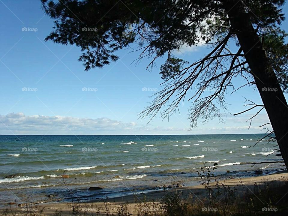 Windy day on the beach of Lake Huron, Straits of Mackinac