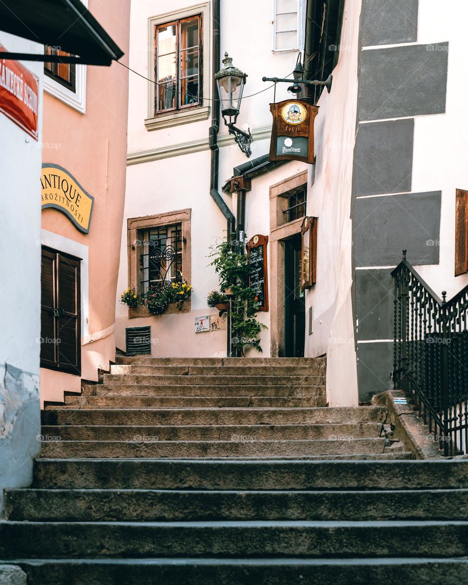 Looking up the stairs 