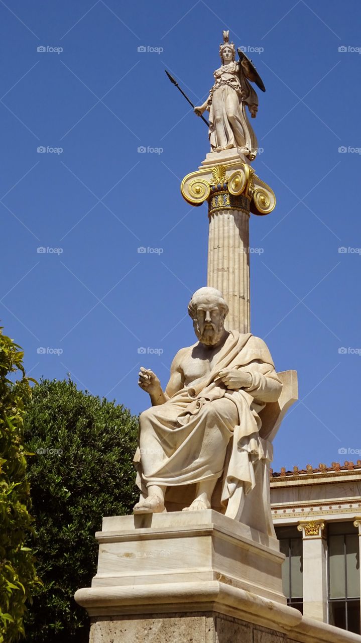 Plato & Minerva Statue. Greece, Plato & Minerva Statue