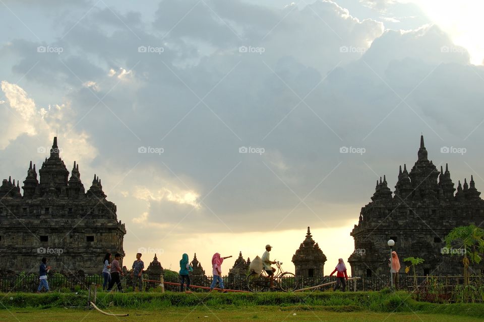 sunset view in plaosan temple, one of some archaelogical site in Jogjakarta, Indonesia