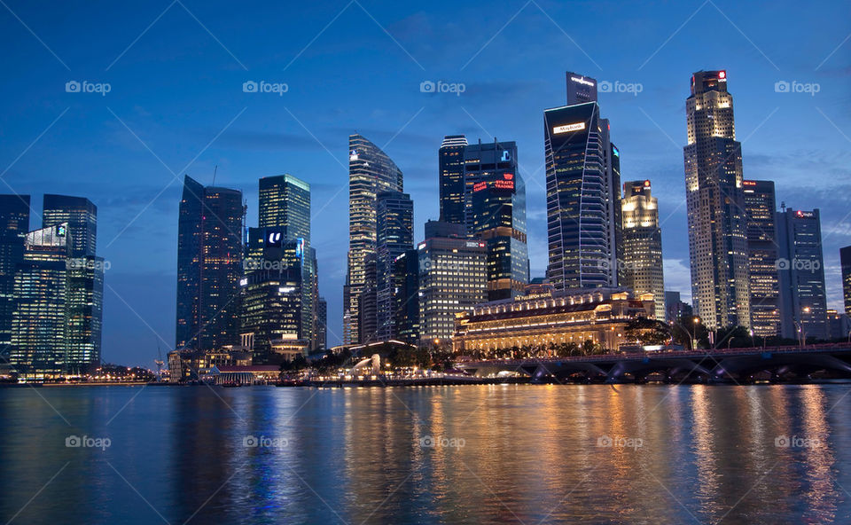 singapore water skyline reflection by nautiflyer
