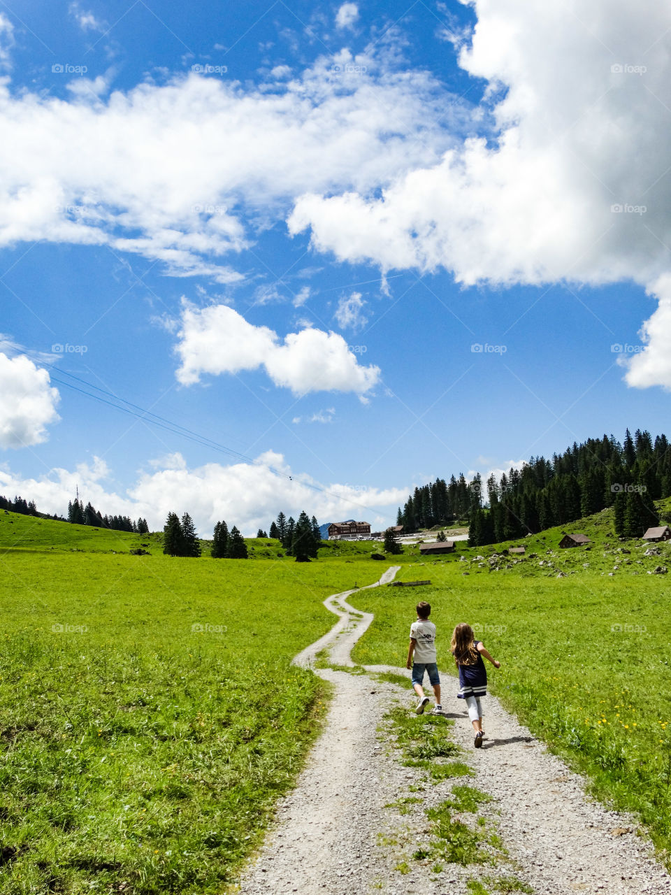 Kids playing in Switzerland, lovely nature