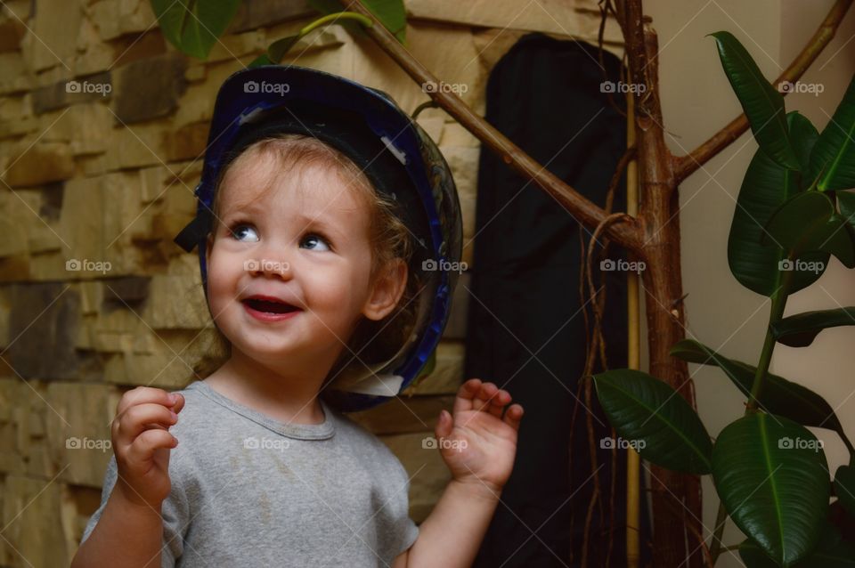 Child in a unique helmet