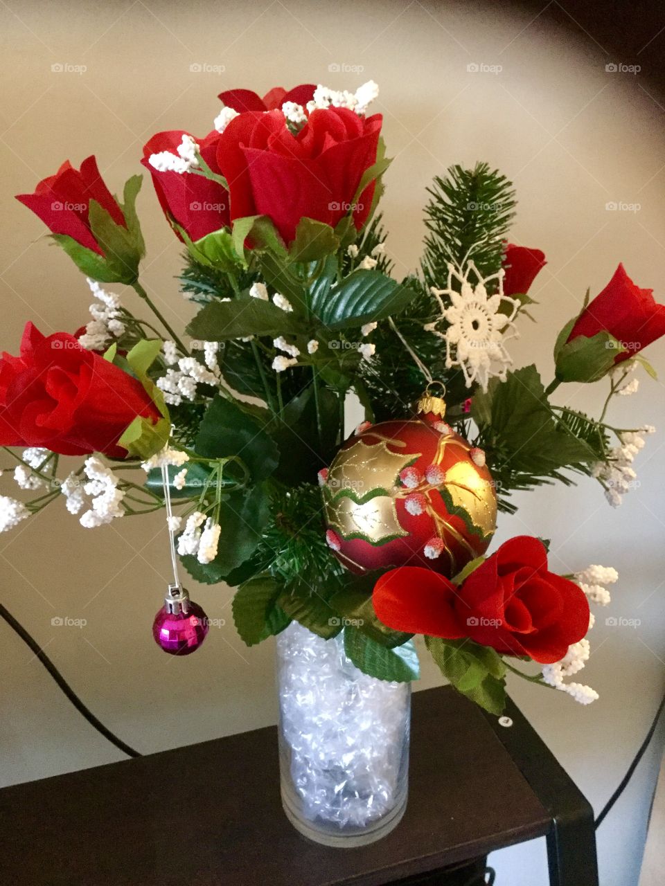 Holiday decoration with pine and roses 