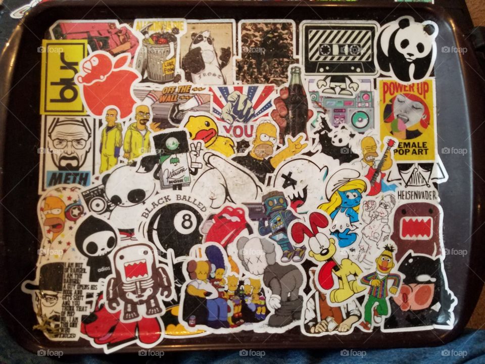 sticker bombed rolling tray
