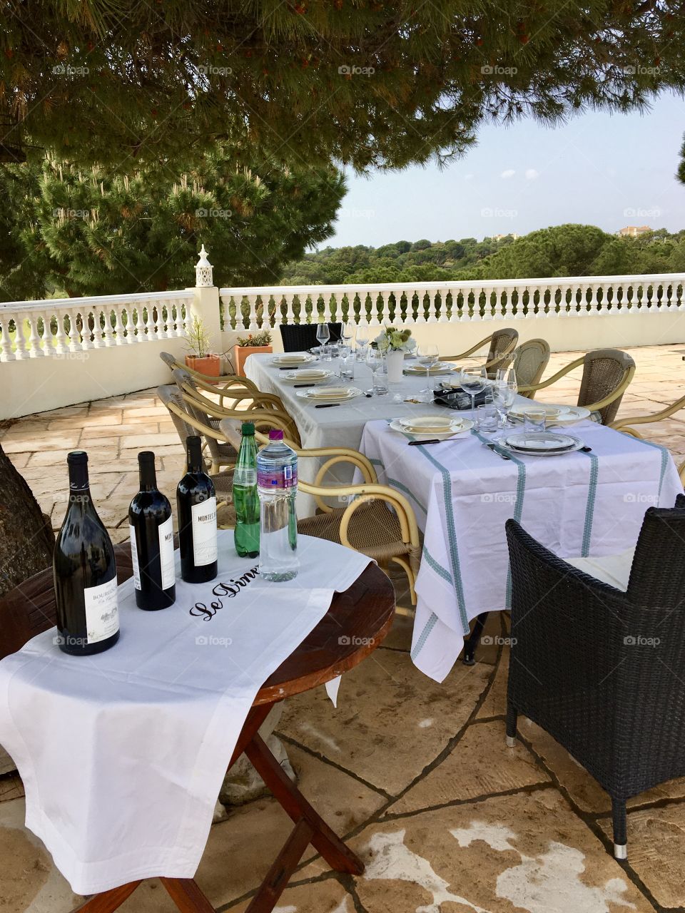 Everything is ready before lunch in open air on terrace 