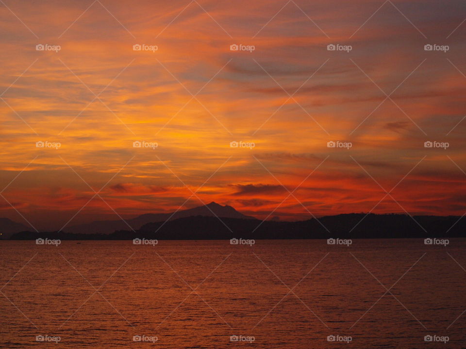 red sunset over the sea