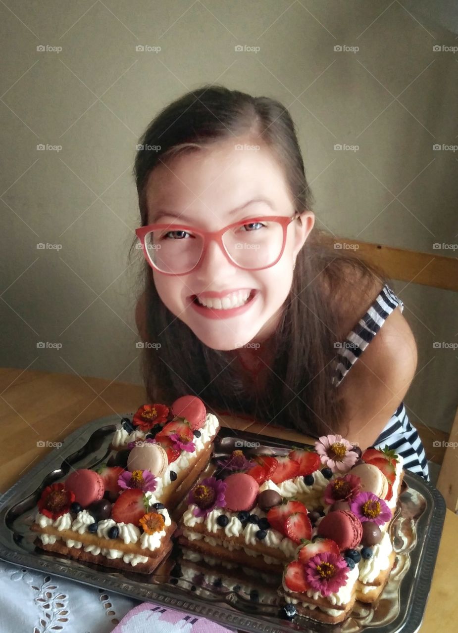 Birthday girl with birthday cake