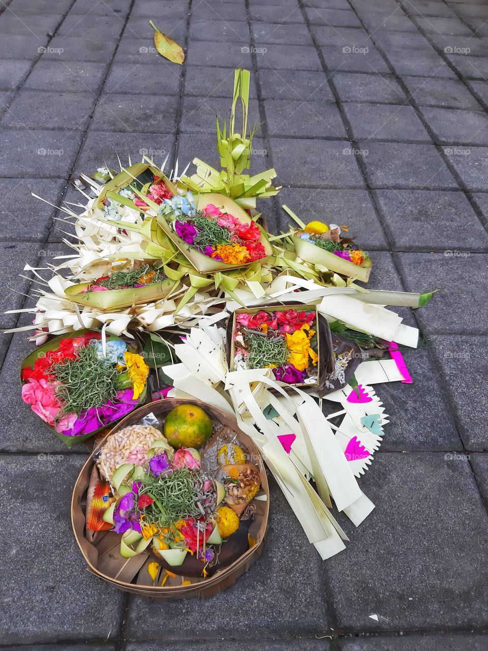 Holy balinese offerings known as "Banten" that was made only on Kuningan Day