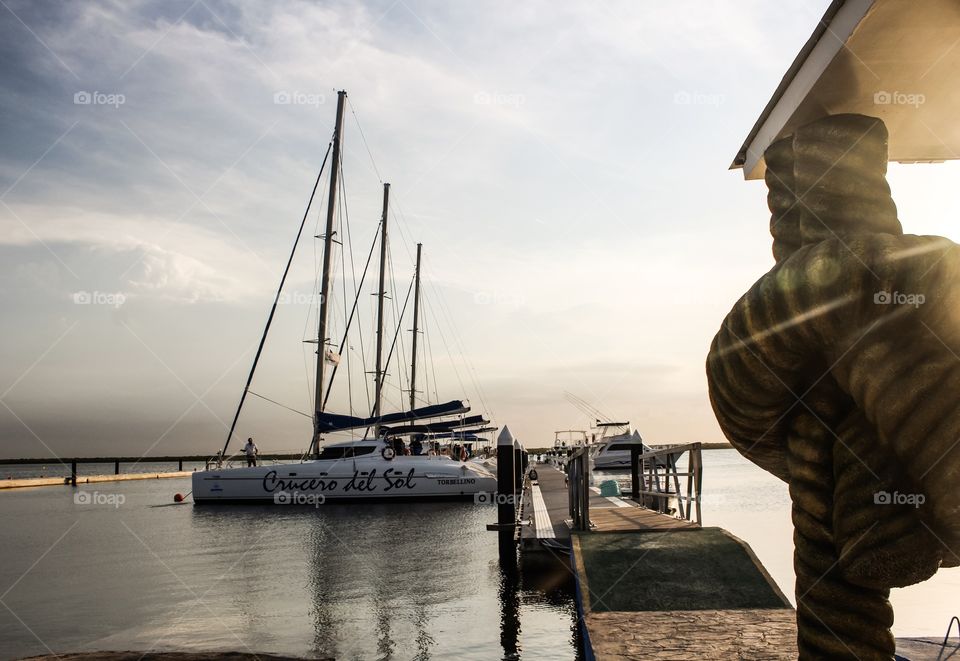 Catamaran sunset dock 