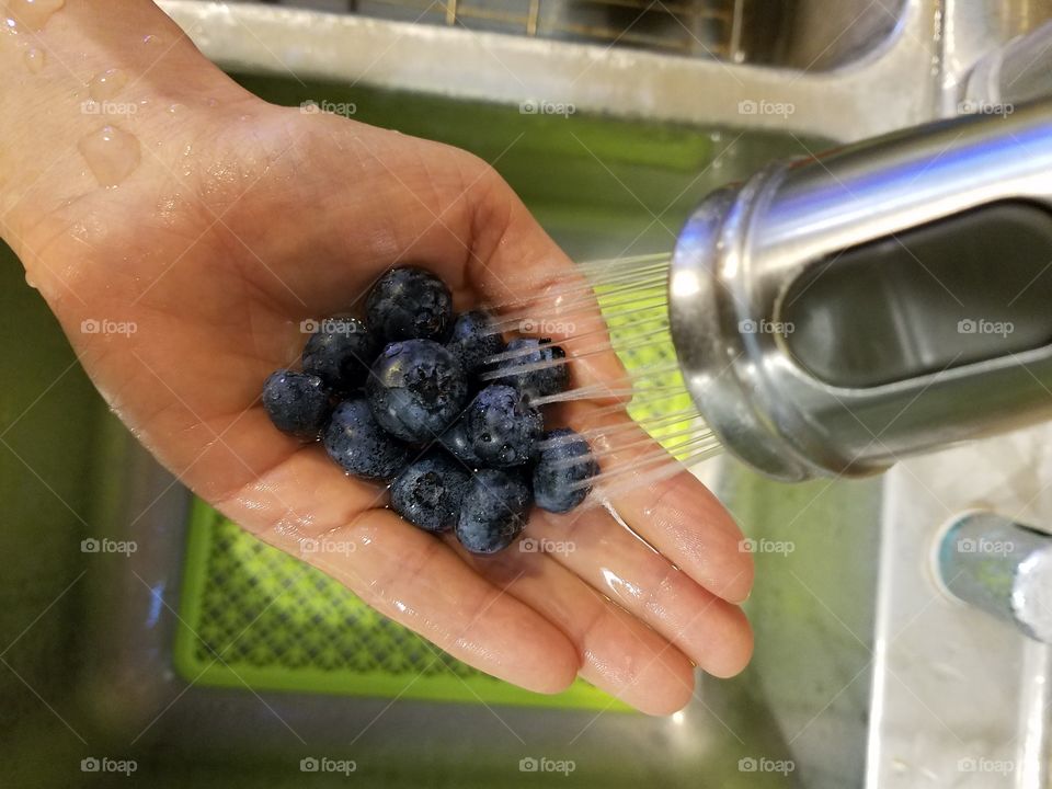 Washing blueberries