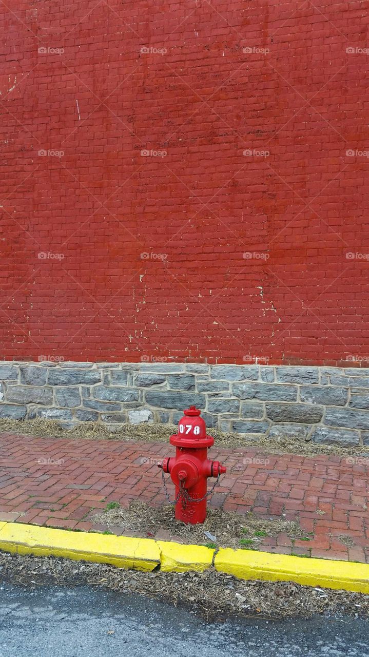 Red Wall and Fire Hydrant