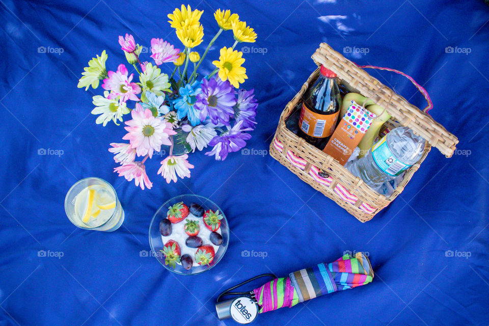 Picnic Summertime Flowers Fruit Lemonade Totes Umbrella Basket