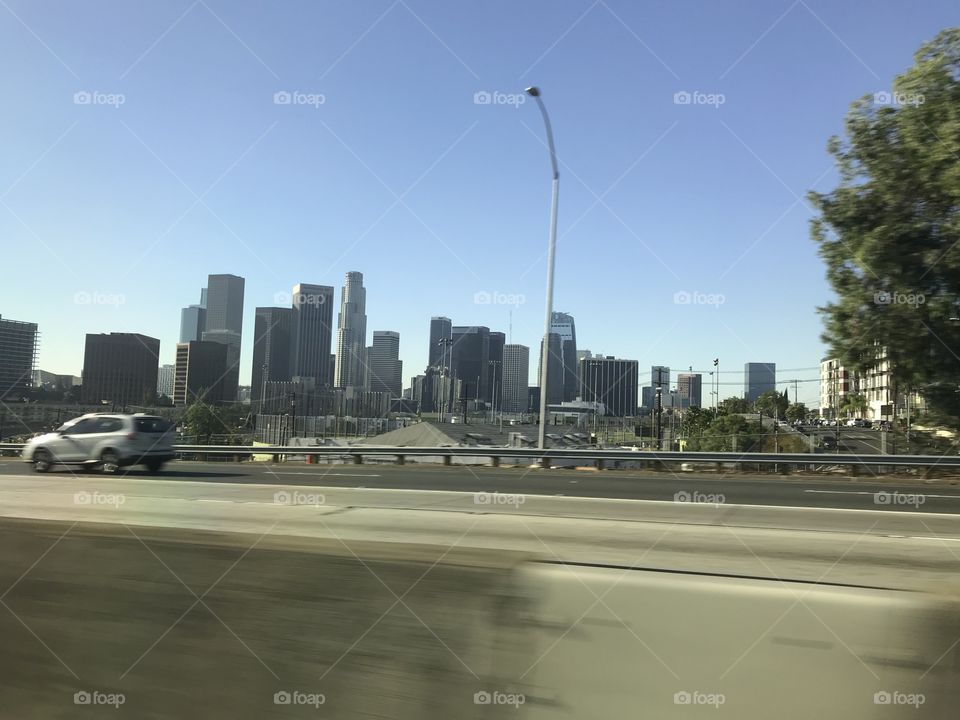 Blurry Los Angeles from car. Amazing back ground photo. The city is a true sight.