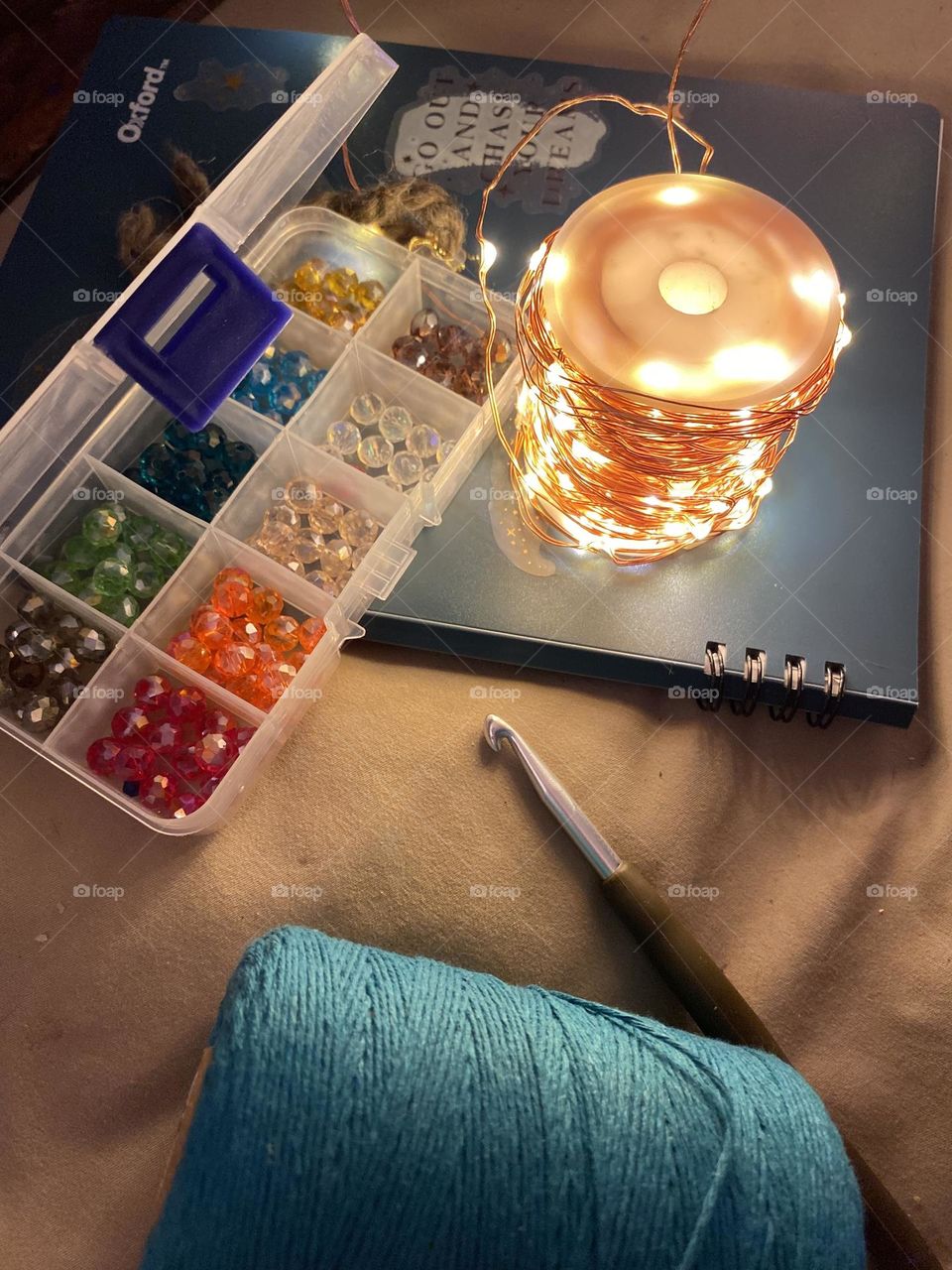 Beads, crocheting and lights because I do to many crafts at once