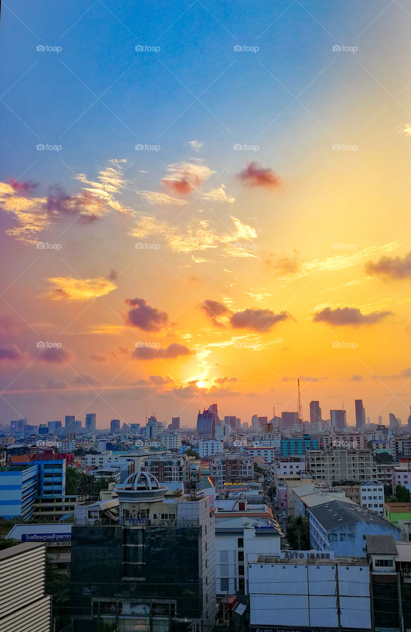 Bangkok Sunset over the city of the land of smiles in Thailand.