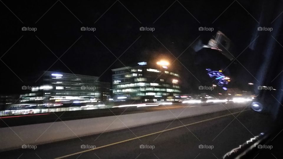 Night time, lights, building, highway