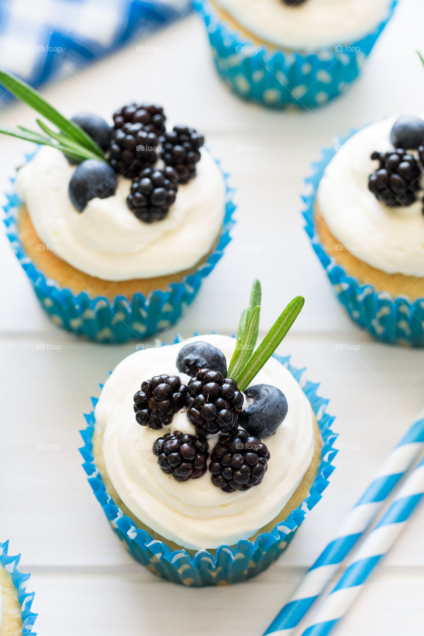 Homemade cupcakes with berries