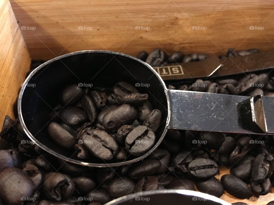 Elevated view of roasted coffee bean