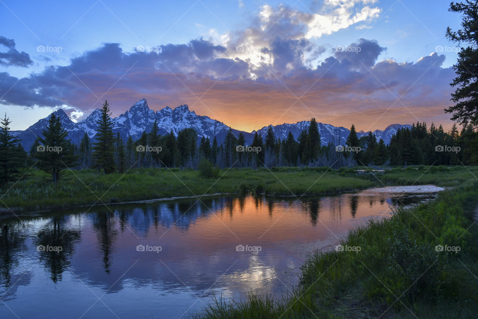 Sunset in the Grand Teton Mountain Range 