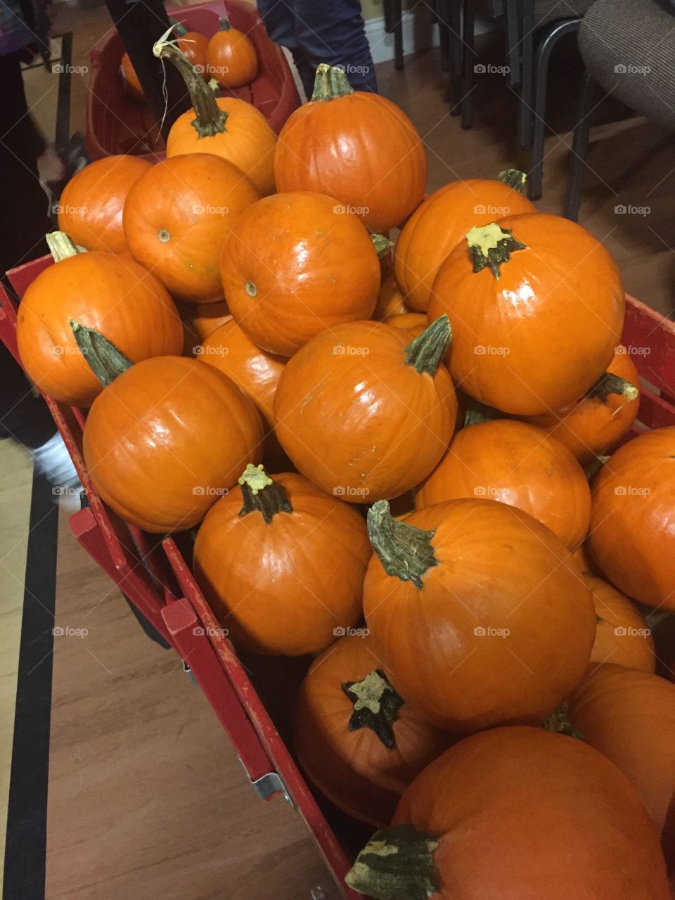 Pumpkins in a wagon for sale