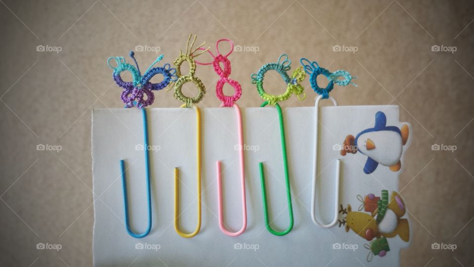 Tatted Paperclips. my grandma made these. 