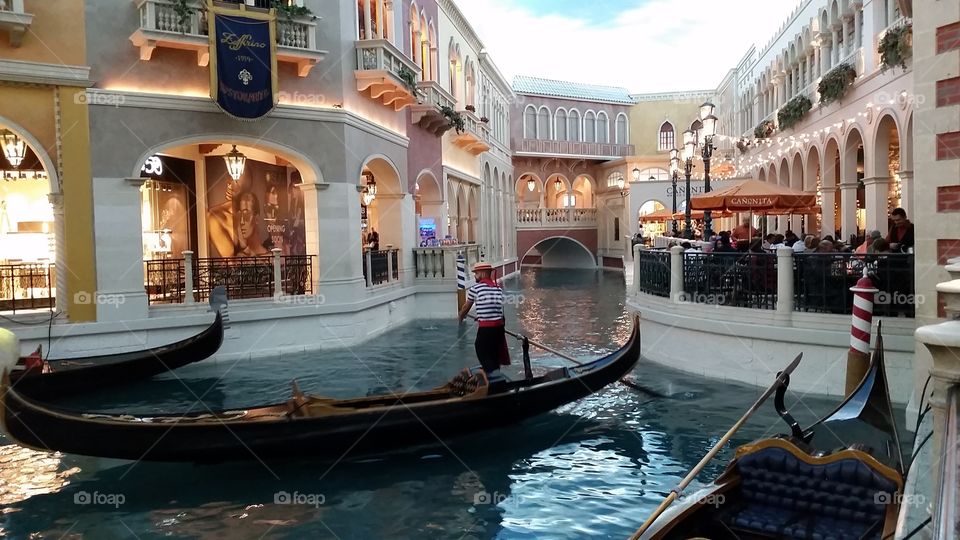 Gondola ride and shops inside the Venetian Hotel and Casino in Las Vegas, Nevada