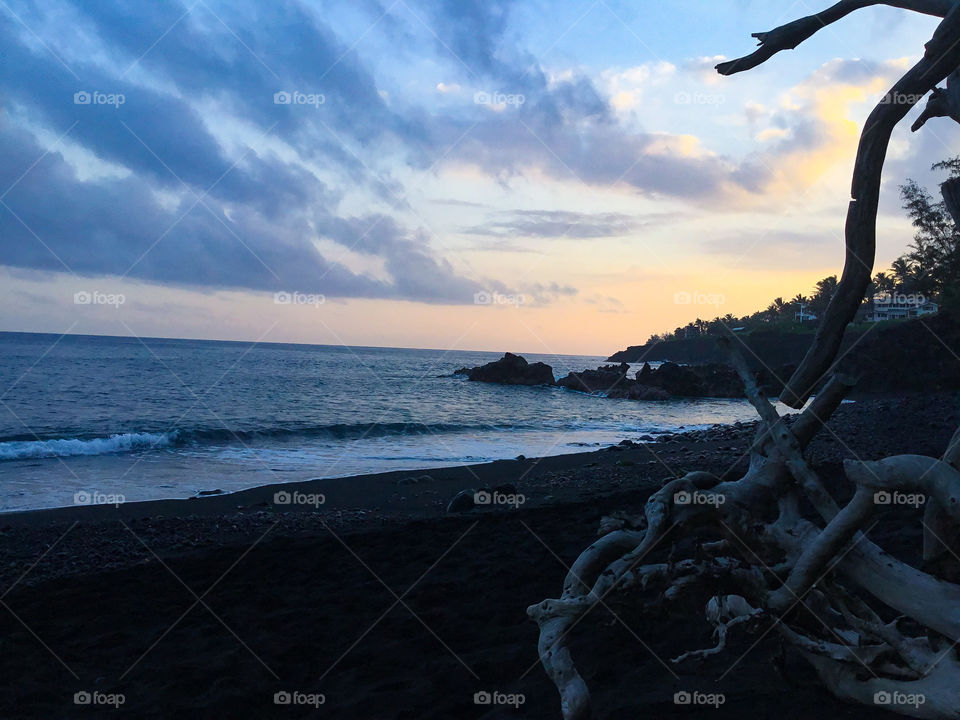 Sunset at the black sand beach