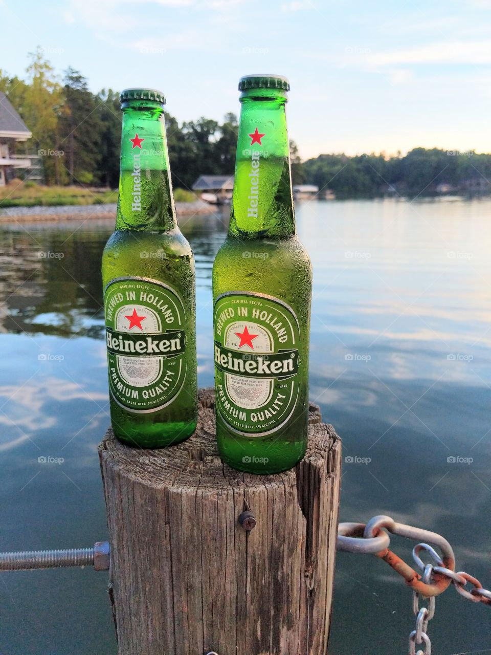 relaxing at the lake with a Heineken