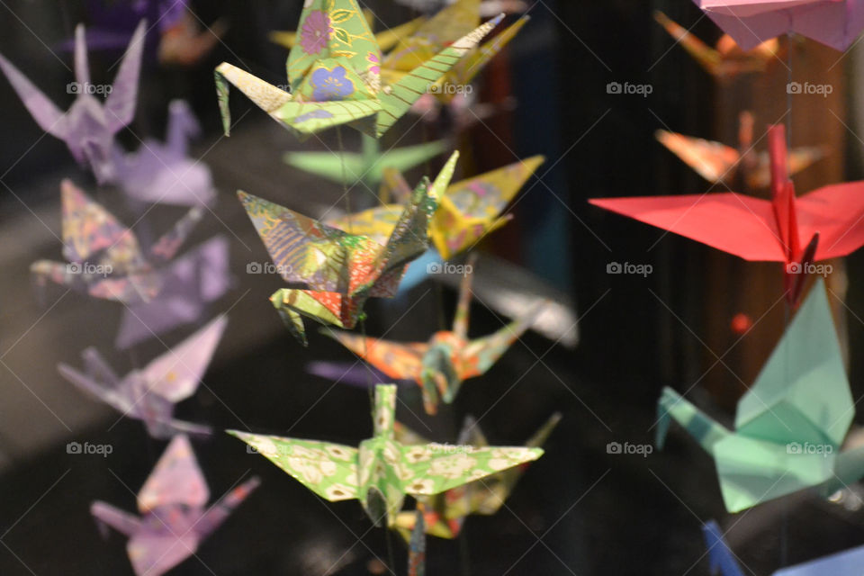 paper Cranes in store display. Paper Cranes in a store display in Reykjavik Iceland