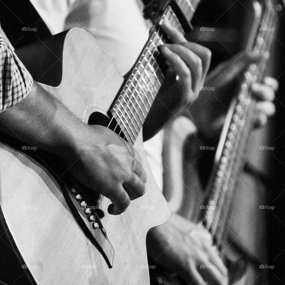 monochrome concert guitar close up