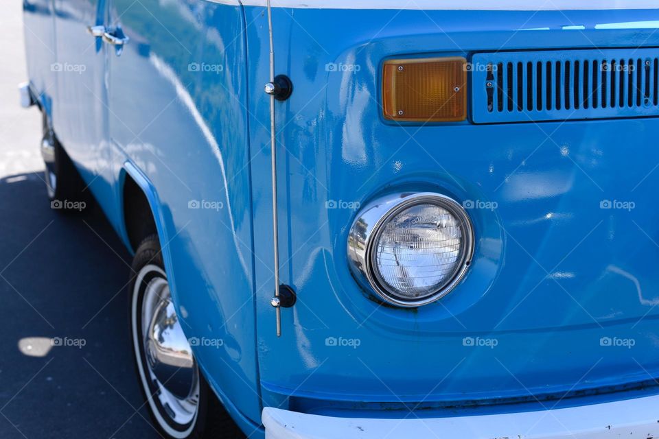 Blue paint on retro vintage van.