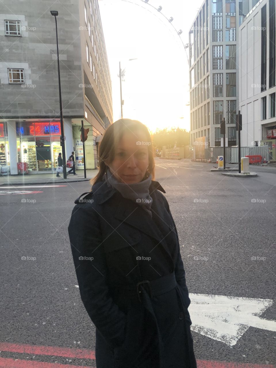 London eye woman at dusk 