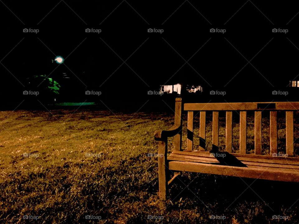 Quiet, Lonely Night. This bench looked very lonely as I sat across from it and smoked. 