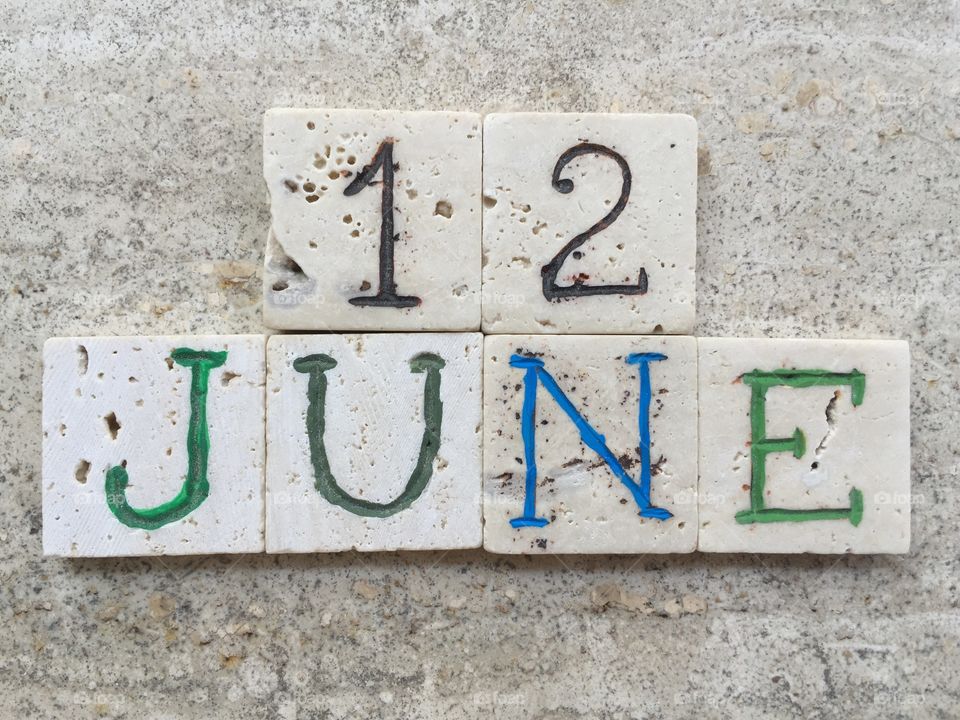 12th June, calendar date on carved travertine pieces