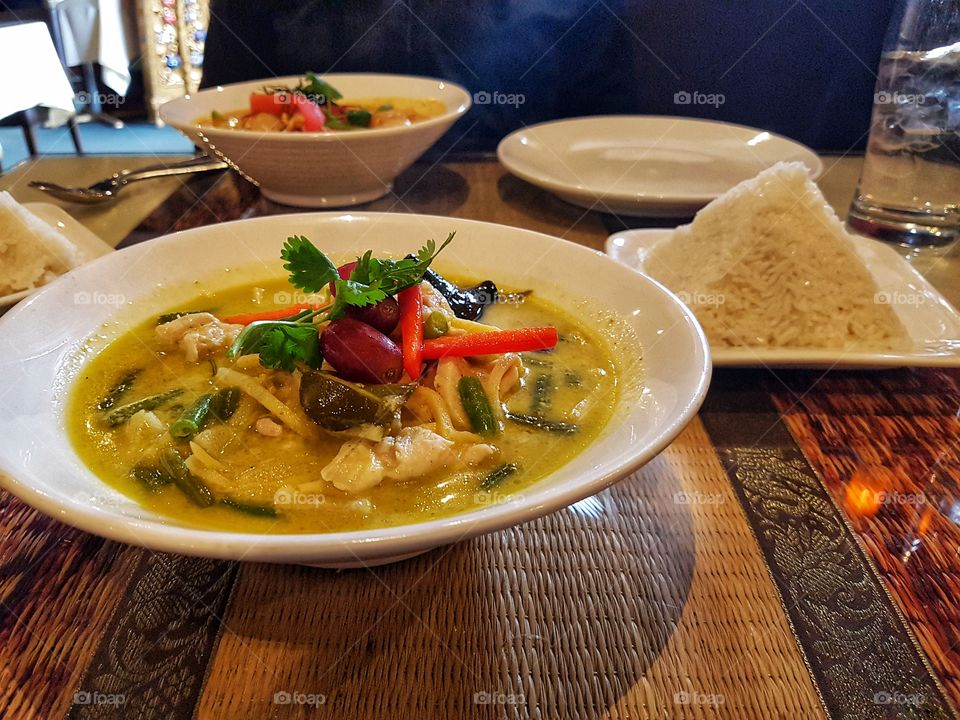 Thai curry served and plated