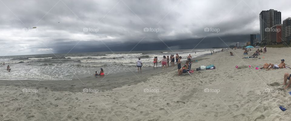 Myrtle Beach, SC. Panoramic view of the break between two storms. Dividing line between two storms looks so spooky