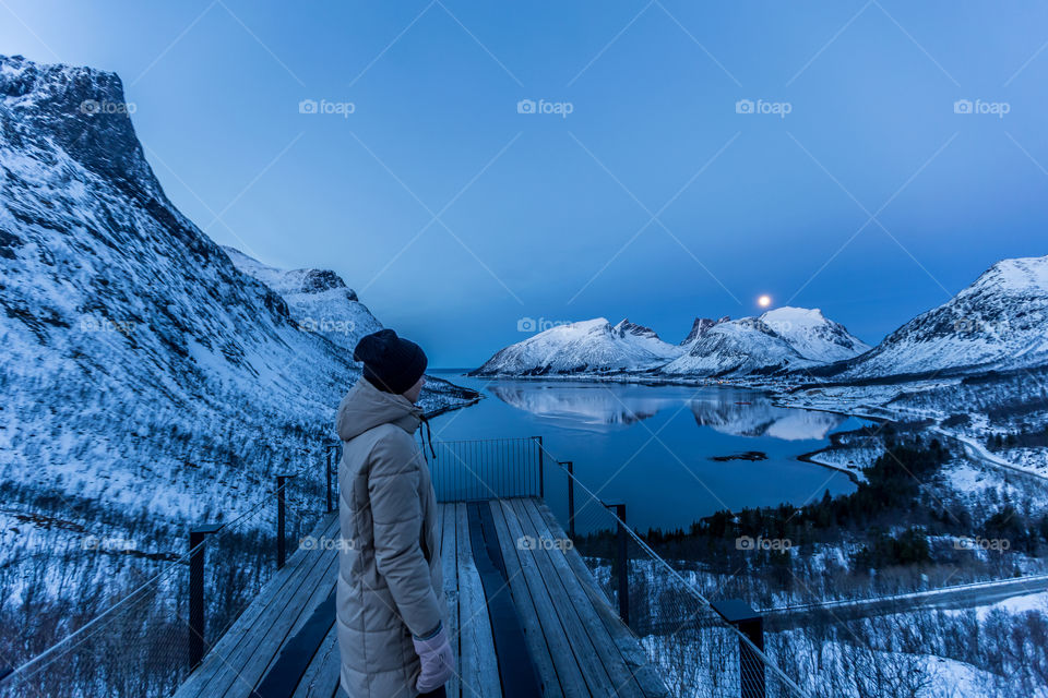 The moon setting in the Senja mountains